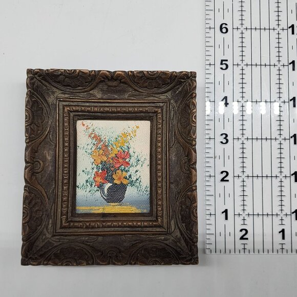 Antique Ornate Wooden Carved Picture Frame With Oil Painting 2x2.25" - Picture 13 of 13